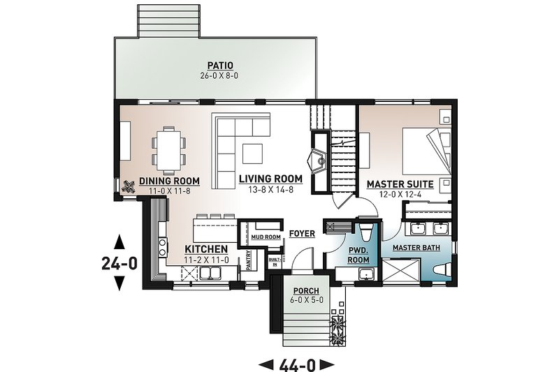 House Blueprint - Floor Plan - Main Floor for Contemporary House Plan #23-2796 - 4 bed, 2.5 bath