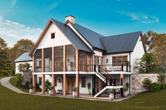 Exterior - Rear Elevation 1 for Farmhouse House Plan #54-680 - 3 bed, 2 bath