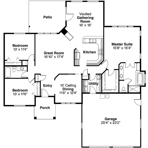 House Plan Design - Ranch Floor Plan - Main Floor Plan #124-270