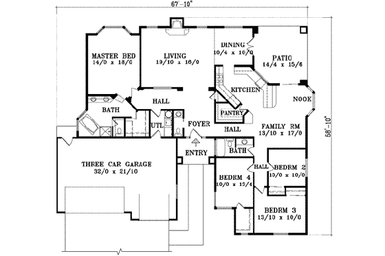 Floor Plan - Main Floor for Adobe / Southwestern House Plan #1-1443 - 4 bed, 2.5 bath