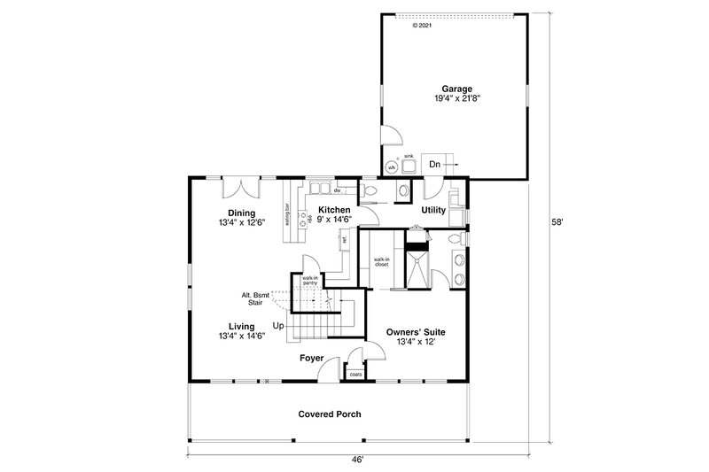 Home Plan - Floor Plan - Main Floor for Cottage House Plan #124-380 - 3 bed, 2.5 bath