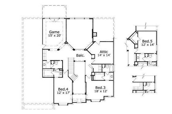 Floor Plan - Upper Floor for European House Plan #411-390 - 4 bed, 4.5 bath