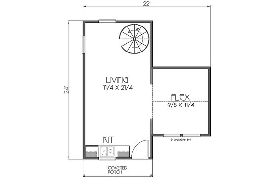 Floor Plan - Main Floor for Craftsman House Plan #423-48 - 1 bed, 1 bath