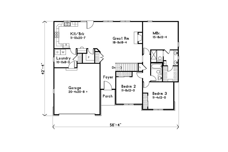 Home Plan - Floor Plan - Main Floor for Ranch House Plan #22-623 - 3 bed, 2 bath