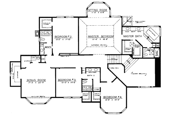 Floor Plan - Upper Floor for Traditional House Plan #303-432 - 4 bed, 4 bath