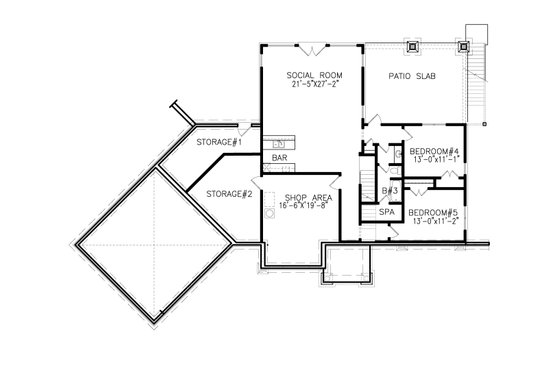 Floor Plan - Lower Floor for Ranch House Plan #54-476 - 5 bed, 3 bath