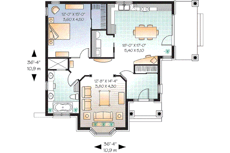 Home Plan - Floor Plan - Main Floor for Cottage House Plan #23-621 - 1 bed, 1 bath