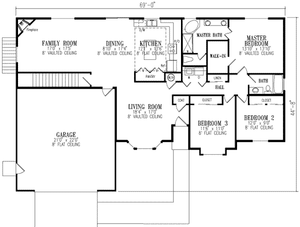 Architectural House Design - Ranch Floor Plan - Main Floor Plan #1-409
