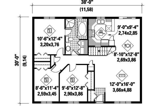 Floor Plan - Main Floor for Country House Plan #25-4803 - 3 bed, 1 bath
