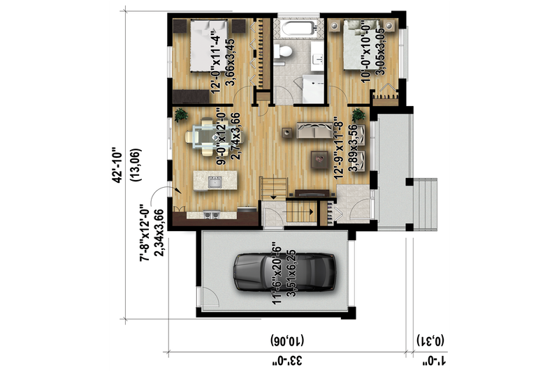 House Blueprint - Floor Plan - Main Floor 1 for Contemporary House Plan #25-4590 - 2 bed, 1 bath