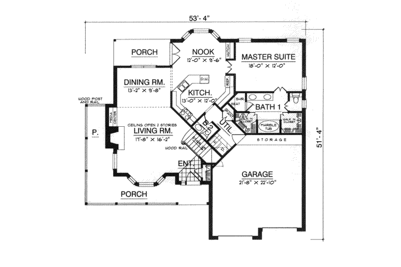 Architectural House Design - Floor Plan - Main Floor for Country House Plan #40-118 - 3 bed, 2.5 bath