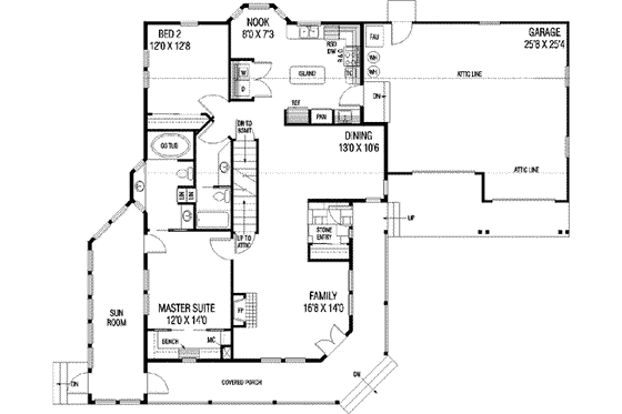 Floor Plan - Main Floor for Country House Plan #60-618 - 2 bed, 2 bath