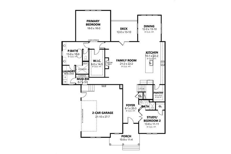 House Blueprint - Floor Plan - Main Floor for Craftsman House Plan #1080-34 - 4 bed, 3 bath