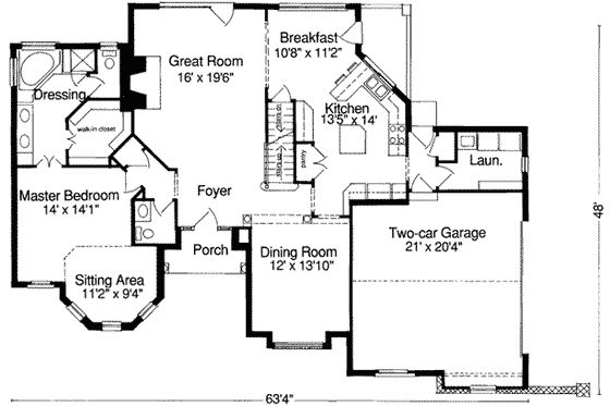 Floor Plan - Main Floor for European House Plan #46-119 - 4 bed, 3.5 bath