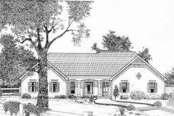 Exterior - Front Elevation for Mediterranean House Plan #6-219 - 3 bed, 2 bath