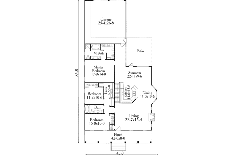 Home Plan - Floor Plan - Main Floor for Southern House Plan #406-254 - 3 bed, 2 bath
