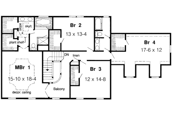 Floor Plan - Upper Floor for Colonial House Plan #312-303 - 4 bed, 2.5 bath