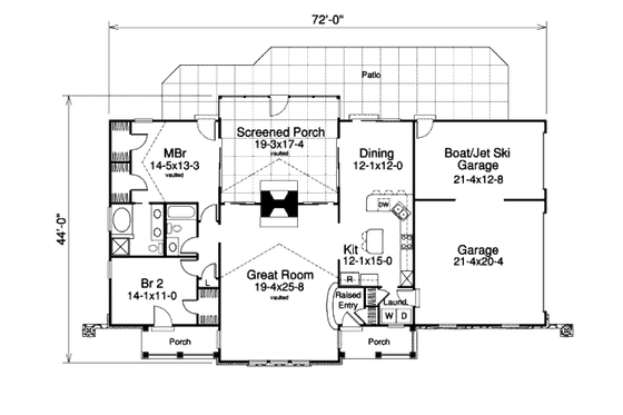 Floor Plan - Main Floor for Country House Plan #57-342 - 2 bed, 2 bath