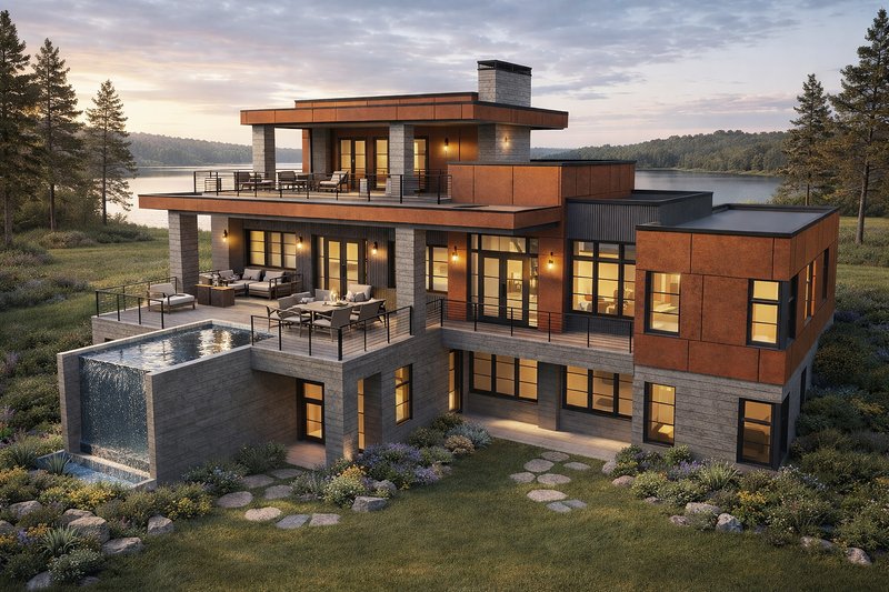 House Blueprint - Exterior - Rear Elevation 1 for Contemporary House Plan #928-408 - 4 bed, 4.5 bath