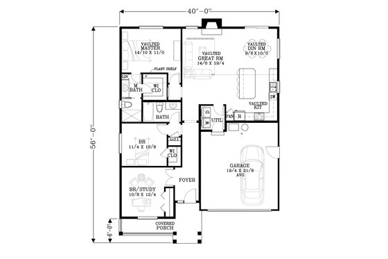 Floor Plan - Main Floor for Craftsman House Plan #53-568 - 3 bed, 2 bath
