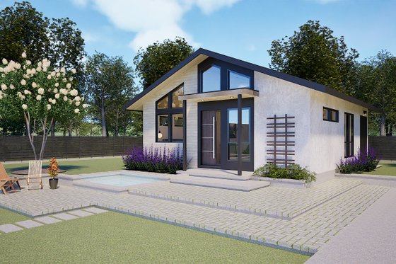 Exterior - Front Elevation 3 for Modern House Plan #1105-10 - 1 bed, 1 bath