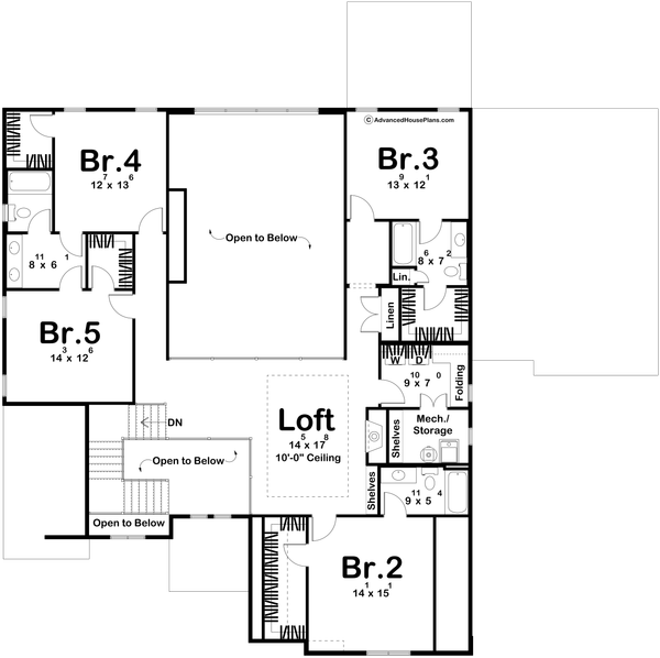 House Blueprint - Floor Plan - Upper Floor for Cottage House Plan #455-803 - 5 bed, 4.5 bath
