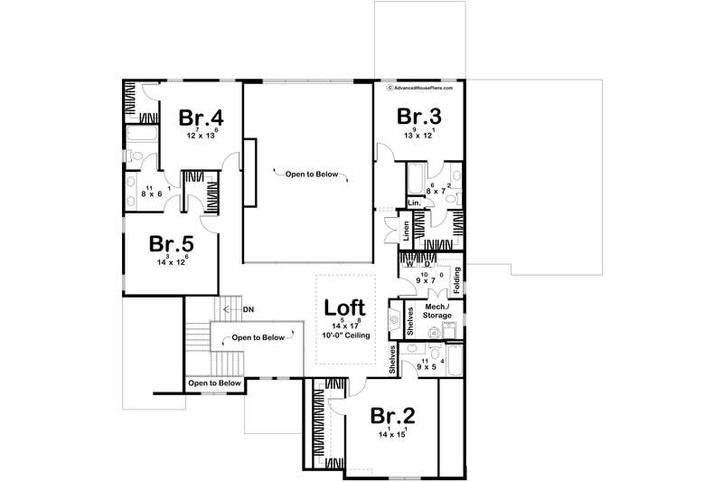 House Blueprint - Floor Plan - Upper Floor for Cottage House Plan #455-803 - 5 bed, 4.5 bath