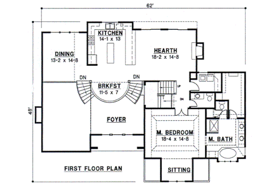 Floor Plan - Main Floor for European House Plan #67-223 - 4 bed, 3 bath