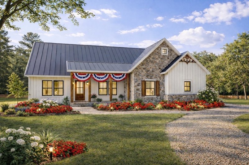 House Blueprint - Exterior - Front Elevation 4 for Farmhouse House Plan #44-312 - 3 bed, 2 bath