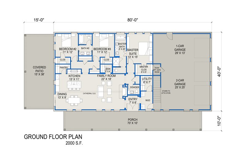 House Design - Floor Plan - Main Floor for Barndominium House Plan #1103-6 - 3 bed, 2.5 bath