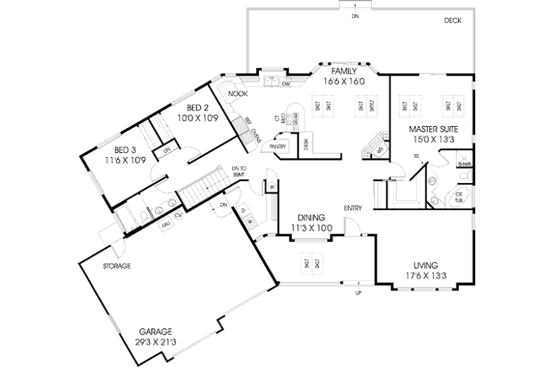 Home Plan - Floor Plan - Main Floor for Traditional House Plan #60-237 - 3 bed, 2 bath