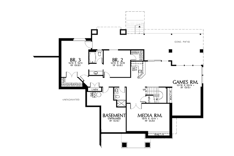 Home Plan - Floor Plan - Lower Floor for Mediterranean House Plan #48-425 - 4 bed, 3.5 bath