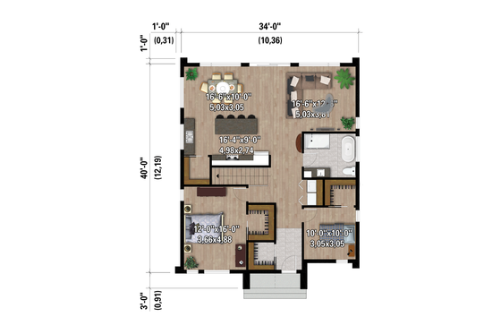 Floor Plan - Main Floor for European House Plan #25-5034 - 2 bed, 1 bath