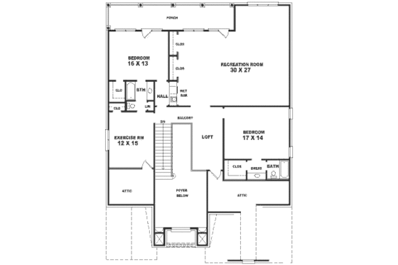 Floor Plan - Upper Floor for Traditional House Plan #81-393 - 3 bed, 4 bath