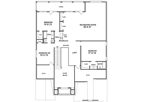 Traditional Floor Plan - Upper Floor Plan #81-393