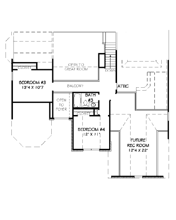 Traditional Floor Plan - Upper Floor Plan #424-18