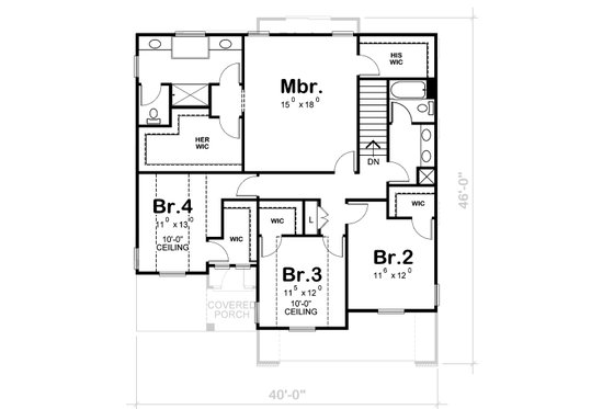 Floor Plan - Upper Floor for Bungalow House Plan #20-1770 - 4 bed, 3 bath