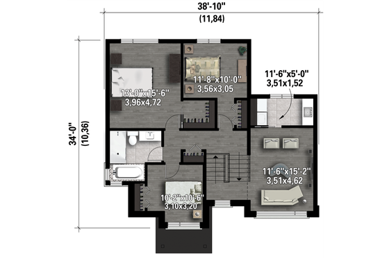 Floor Plan - Upper Floor 1 for Contemporary House Plan #25-4433 - 3 bed, 1 bath