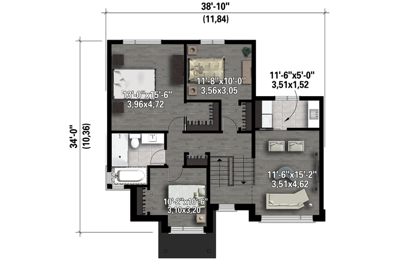 Architectural House Design - Floor Plan - Upper Floor 1 for Contemporary House Plan #25-4433 - 3 bed, 1 bath