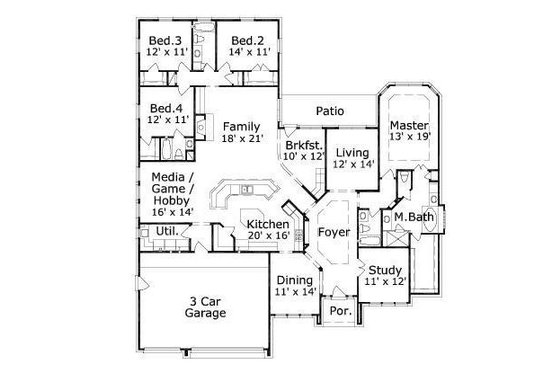 Floor Plan - Main Floor for European House Plan #411-572 - 4 bed, 4 bath