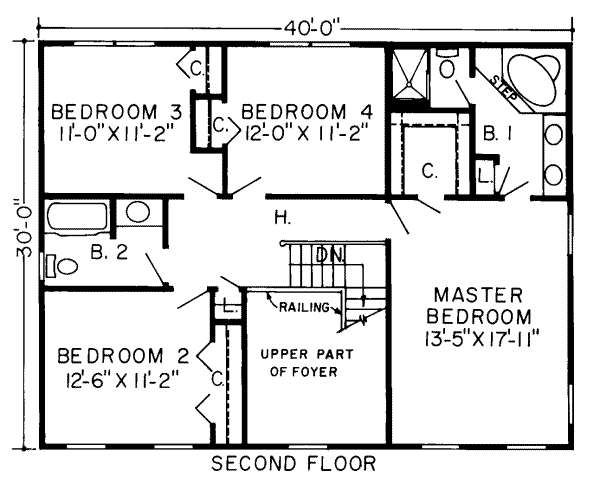 Colonial Floor Plan - Upper Floor Plan #312-175