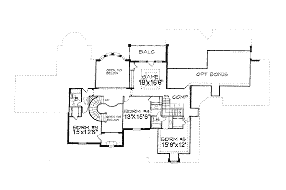 Floor Plan - Upper Floor for European House Plan #141-165 - 5 bed, 4.5 bath