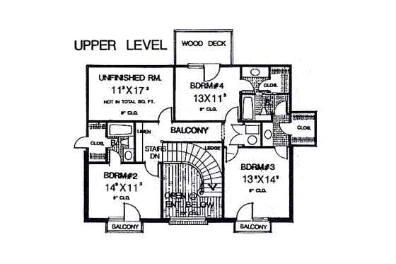 Floor Plan - Upper Floor for Colonial House Plan #310-947 - 4 bed, 3.5 bath