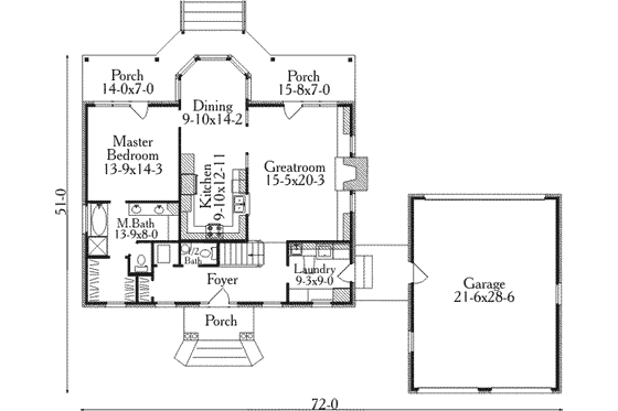 Floor Plan - Main Floor for Southern House Plan #406-222 - 3 bed, 3.5 bath
