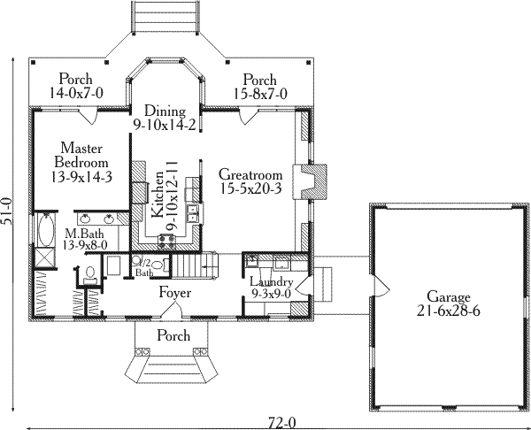 Home Plan - Southern Floor Plan - Main Floor Plan #406-222
