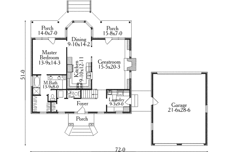 Home Plan - Floor Plan - Main Floor for Southern House Plan #406-222 - 3 bed, 3.5 bath