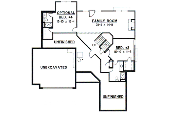 Floor Plan - Lower Floor for European House Plan #67-321 - 4 bed, 4 bath