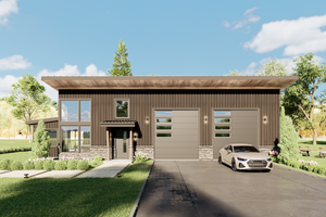 Exterior - Front Elevation 3 for Barndominium House Plan #1070-221 - 1 bed, 1.5 bath