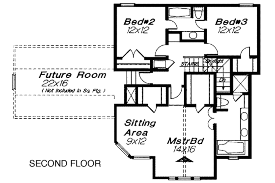 Floor Plan - Upper Floor for Southern House Plan #310-208 - 3 bed, 2.5 bath