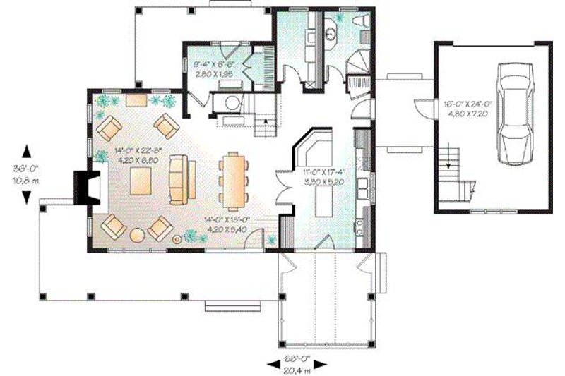 House Blueprint - Floor Plan - Main Floor for Farmhouse House Plan #23-877 - 4 bed, 2 bath